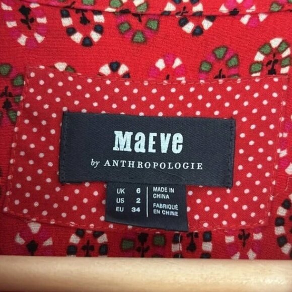 MAEVE (by Anthropologie) Vicki Red Geometric Floral Shirtdress Sleeveless Midi 2 - Picture 9 of 11